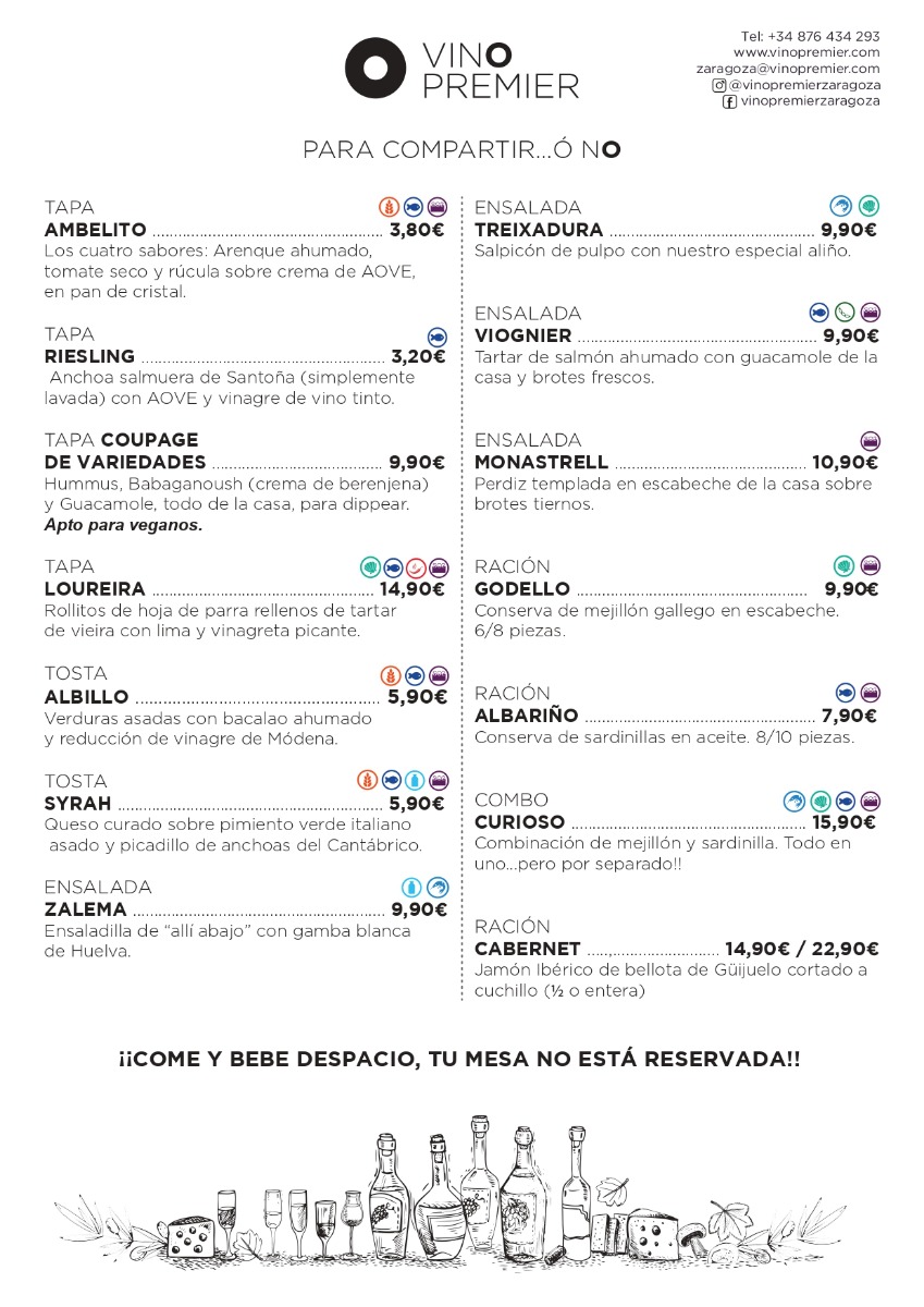 Carta raciones Vinopremier Zaragoza