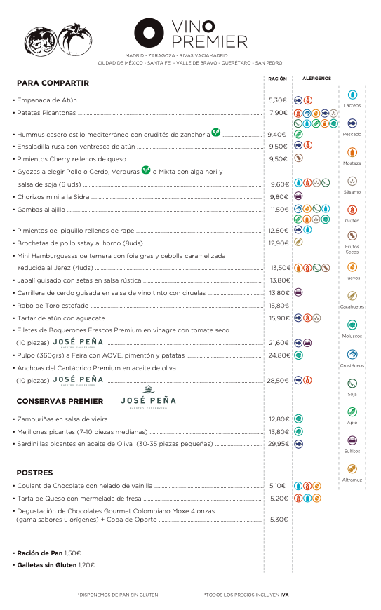 Carta Vinos por copas Vinopremier Goya